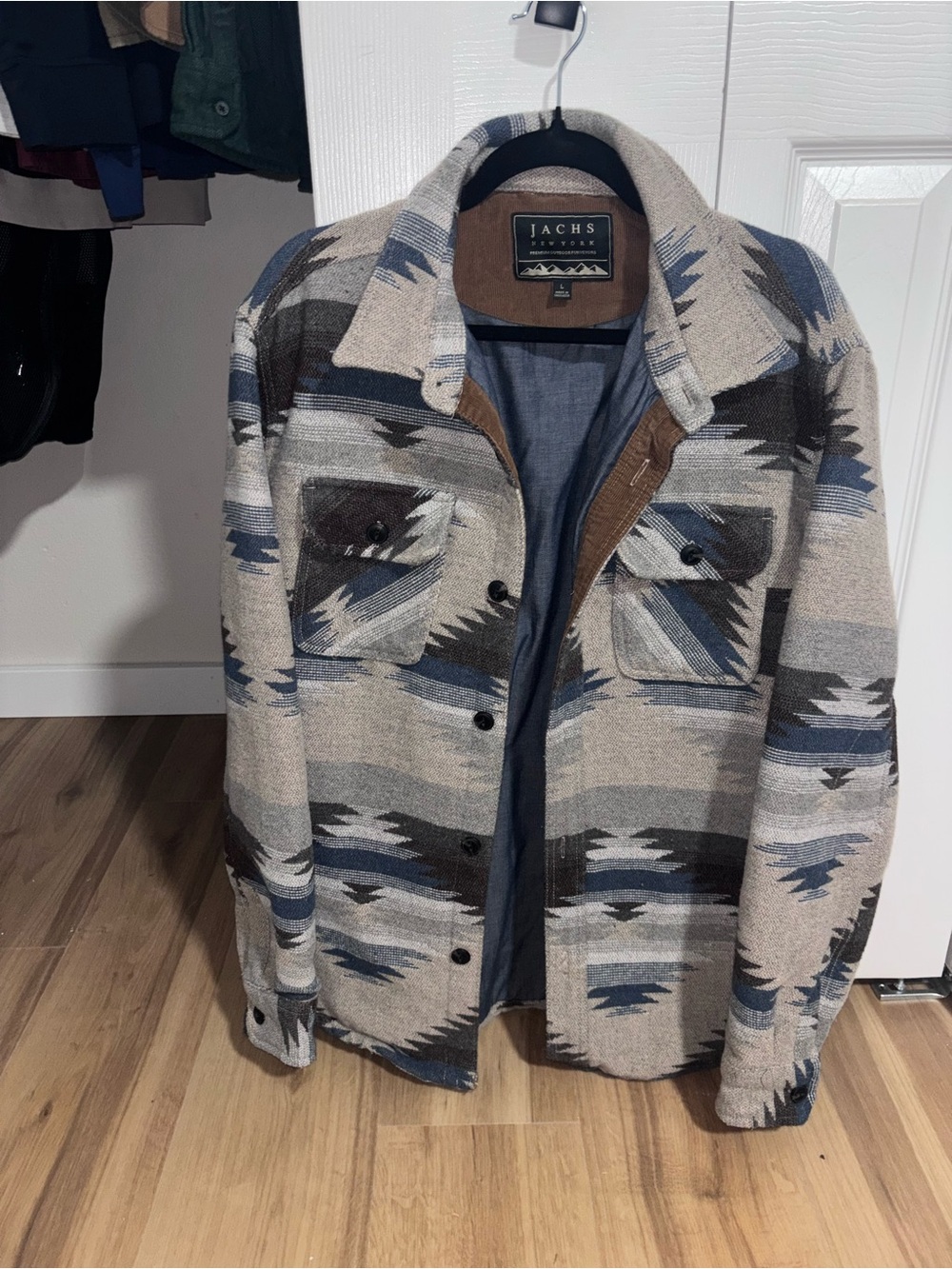 Jachs Aztec-Pattern Wool-Blend Shacket in Blue & Gray